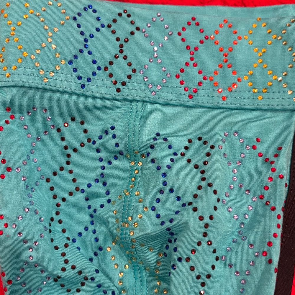🆕 Skull & Bones Rainbow Crystal Thong Turquoise- XL (34-36” waist) - Picture 3 of 6